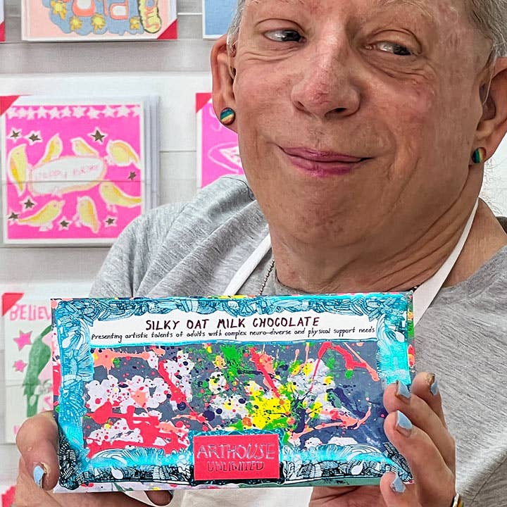 Spring Oat Milk Chocolate Bar featuring turquoise framed artwork