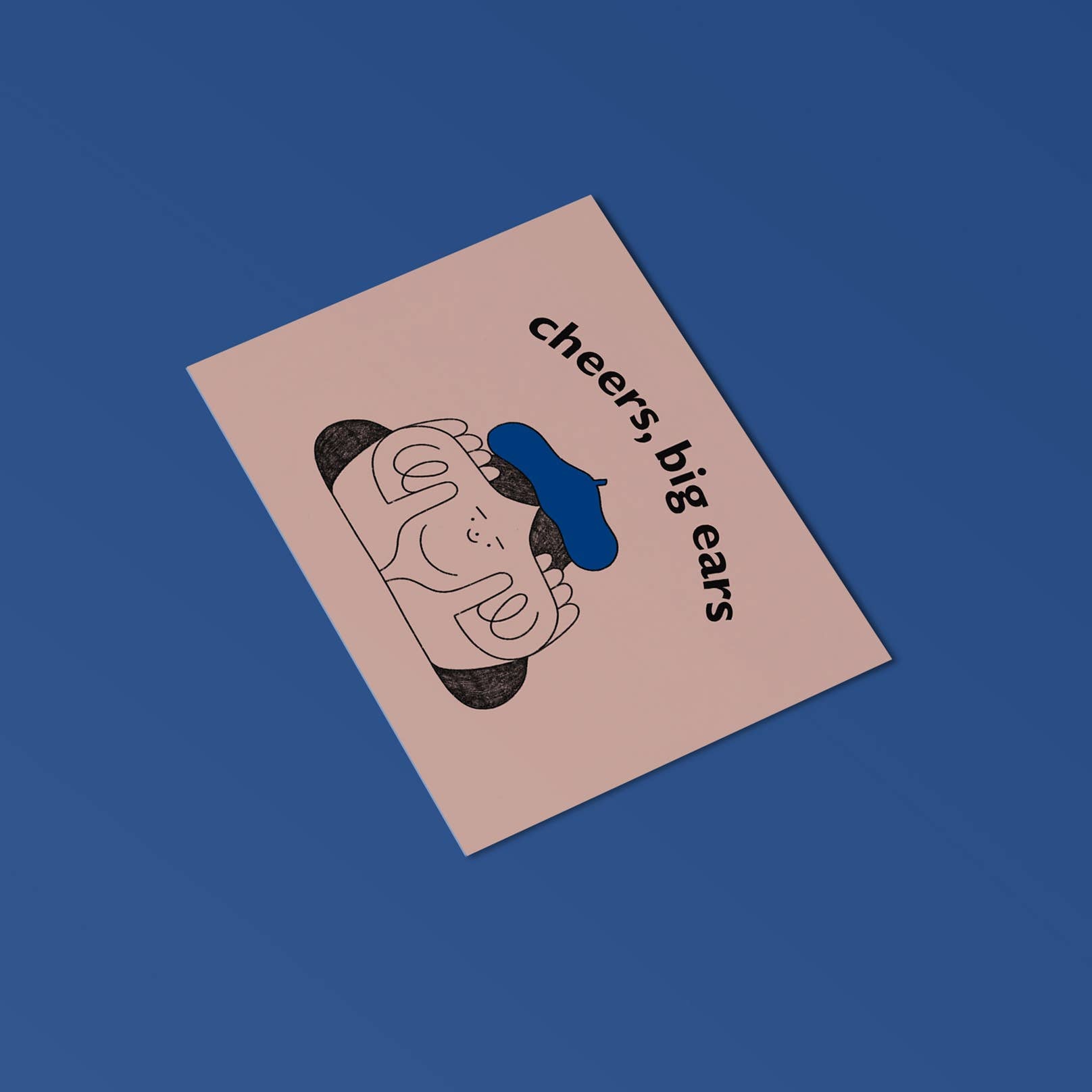 Cheers, Big Ears Greetings Card by Holly Fuller, fun face illustration, sustainably sourced 300gsm plastic-free card with kraft envelope, eco-friendly UK greeting card