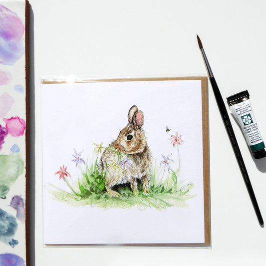 Close up of textured cardstock on bunny rabbit card