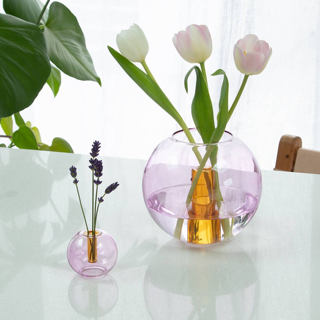 Blue bubble glass vase for single stems