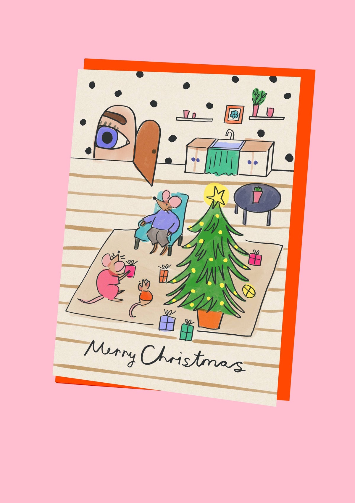 Mice at Home Festive Christmas Card by Kitty Kenda