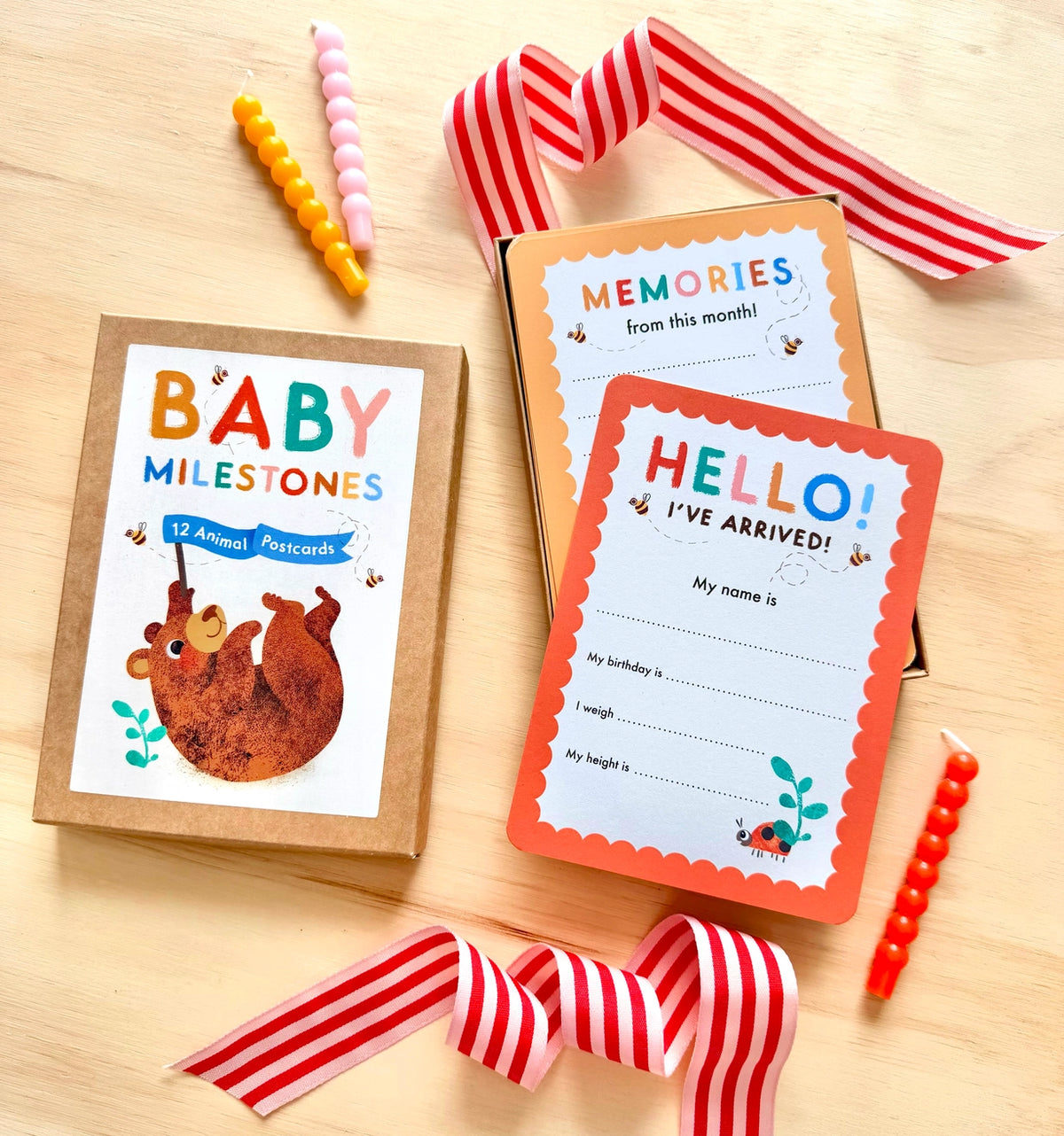Reverse side of baby milestone card with space for writing special memories