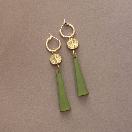 Power Drop Hoop Earrings by Pepper You – Handmade statement earrings in wood, acrylic & recycled brass, colourful sustainable jewellery gift in eco box.