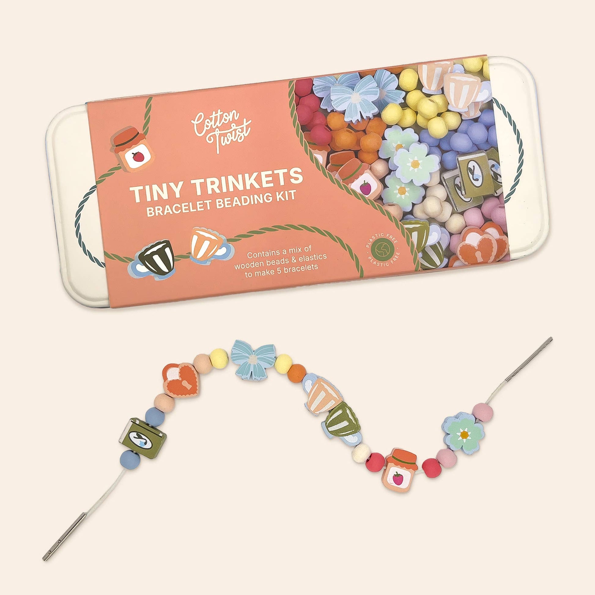 Beading kit contents including elastic cords