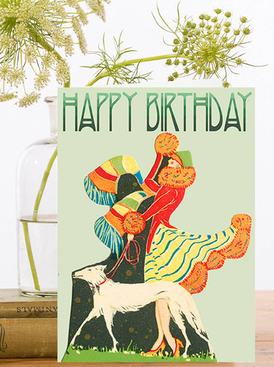 Hand glittered vintage style birthday card with ivory envelope