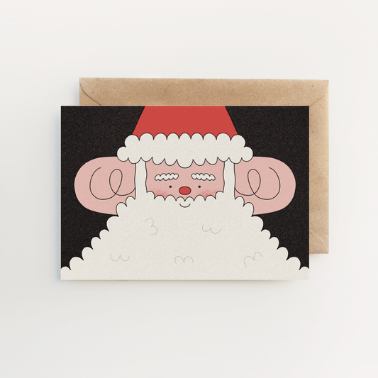 Cute Santa Christmas Card by Holly Fuller, sustainably sourced 300gsm card with kraft envelope, A6 size, UK designed eco-friendly festive greeting.