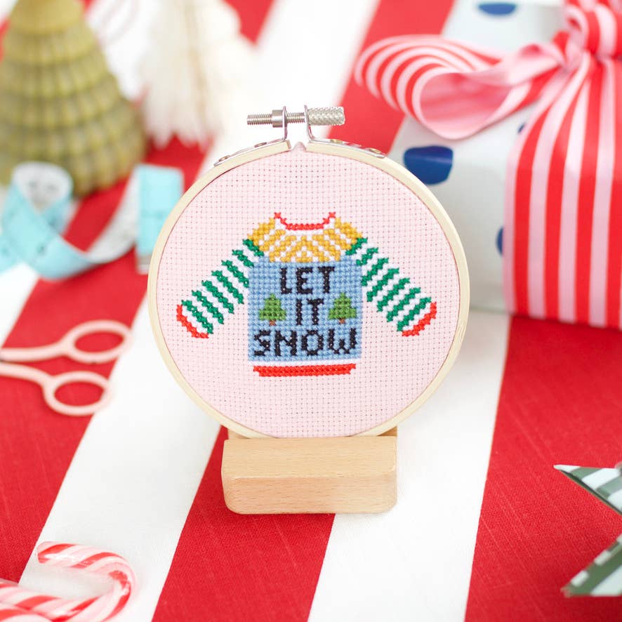 Let It Snow sweater cross stitch kit lifestyle display