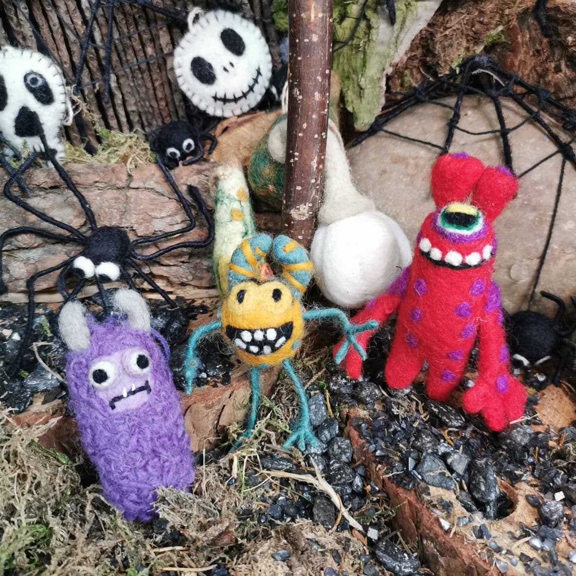Sustainable New Zealand wool felt monster hanging decor