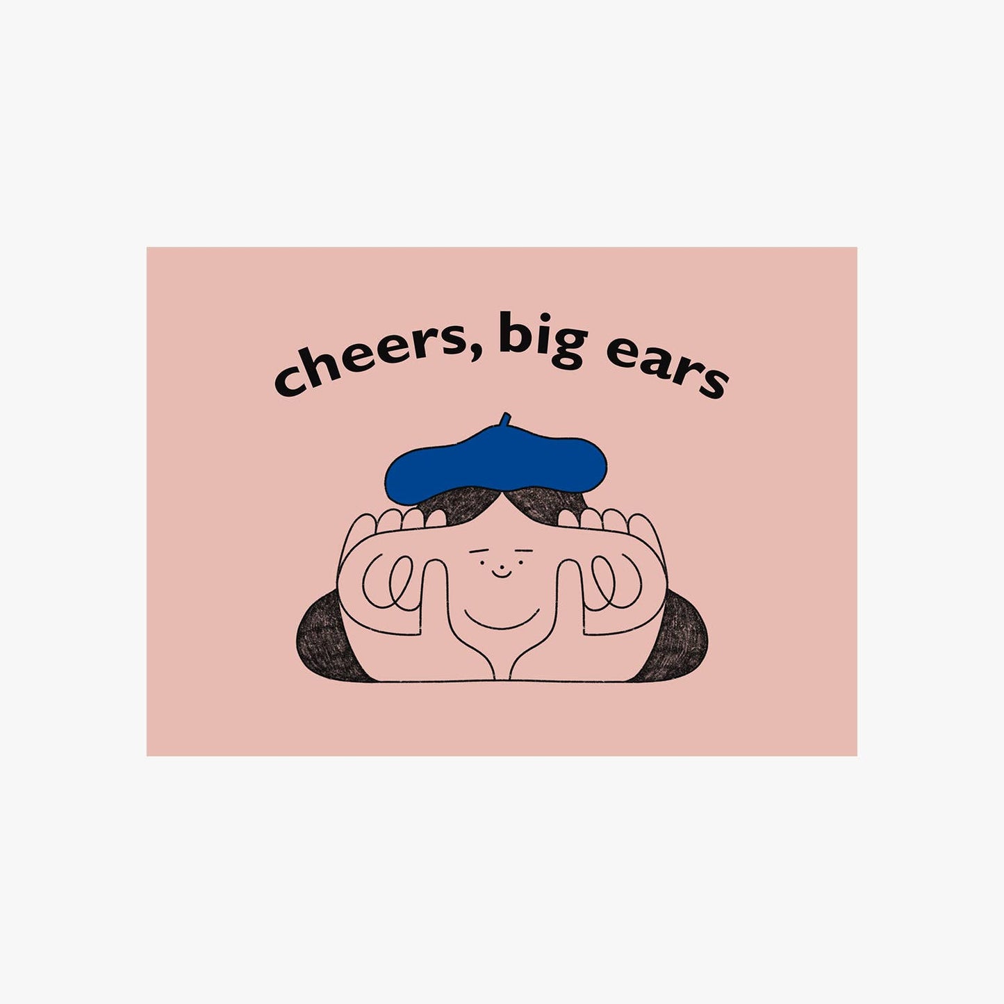Cheers, Big Ears Greetings Card by Holly Fuller, fun face illustration, sustainably sourced 300gsm plastic-free card with kraft envelope, eco-friendly UK greeting card