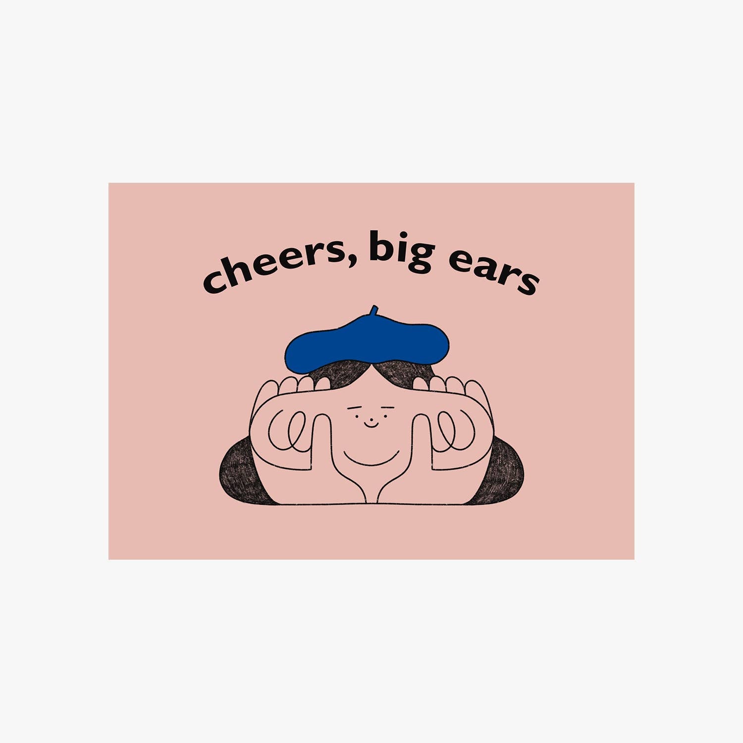 Cheers, Big Ears Greetings Card by Holly Fuller, fun face illustration, sustainably sourced 300gsm plastic-free card with kraft envelope, eco-friendly UK greeting card