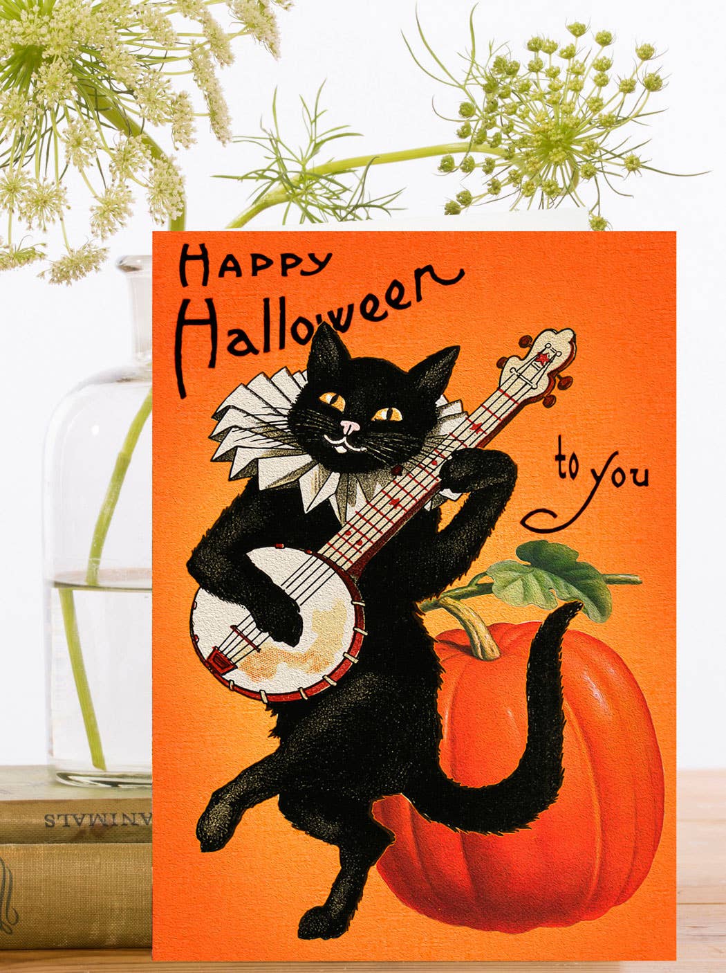 Vintage collage Halloween greeting card with ivory envelope