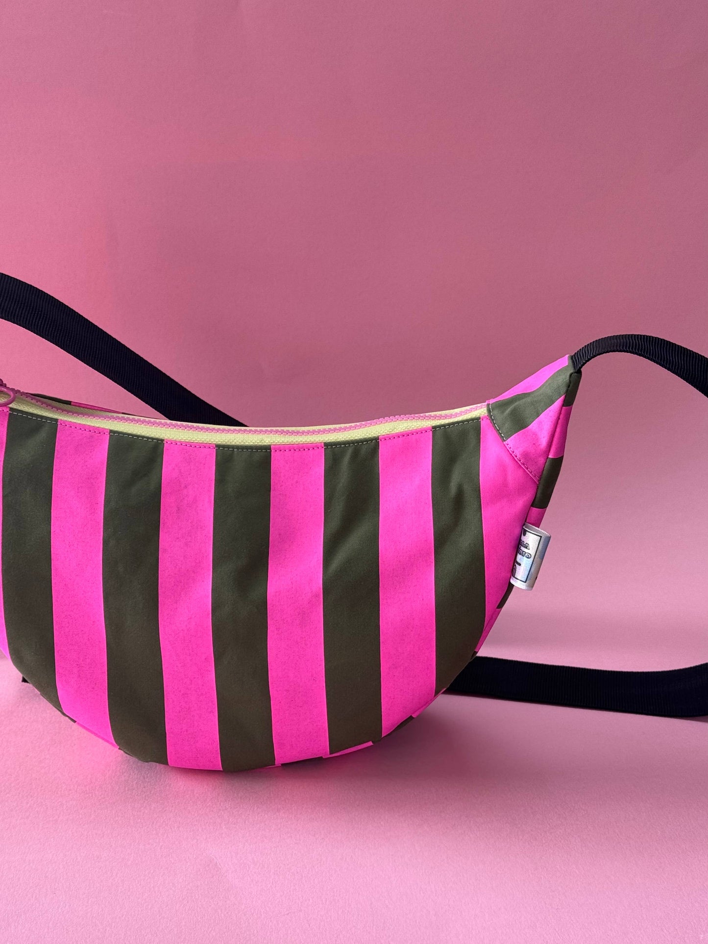 Pink and Green stripes waxed canvas Sling bag