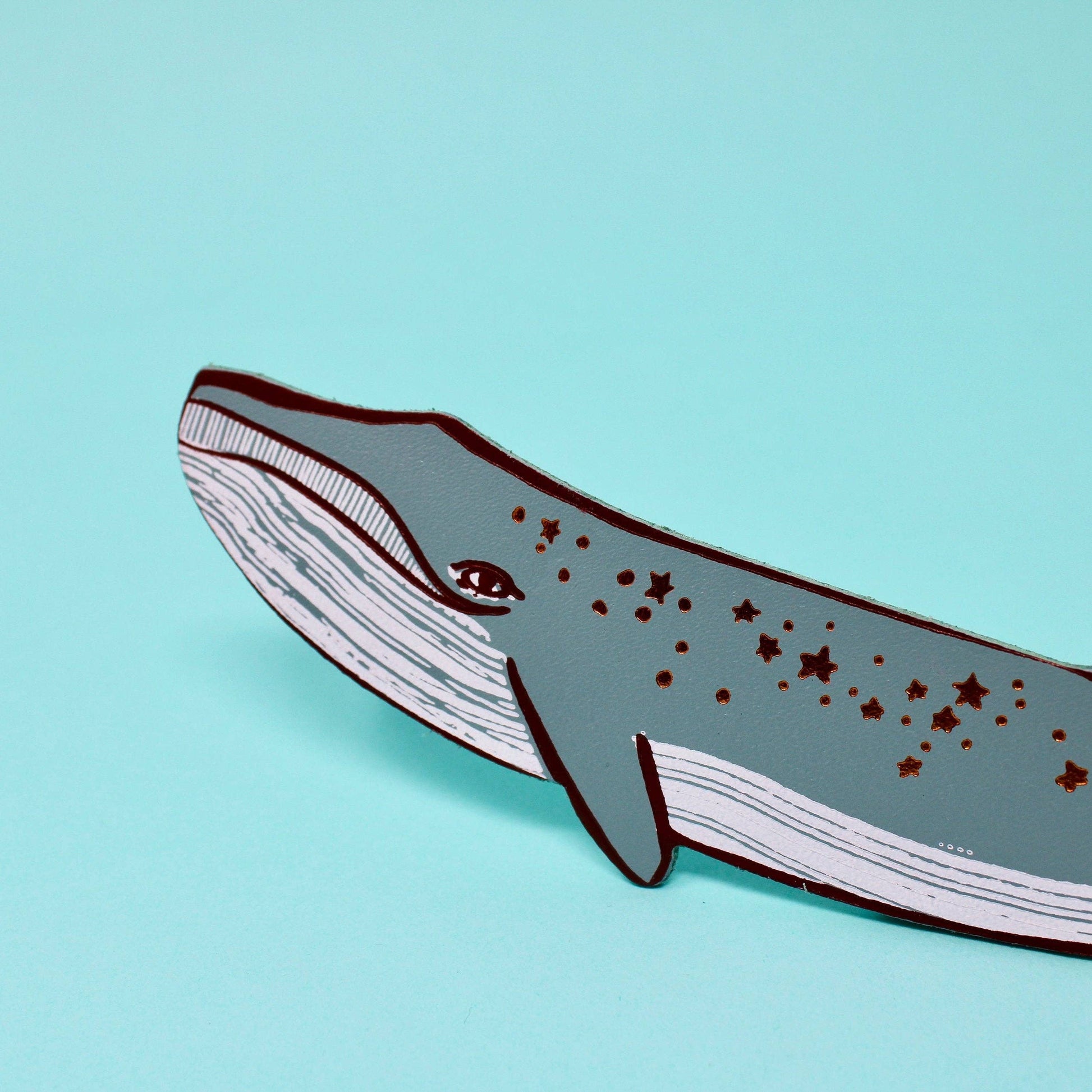 Leather whale bookmark made in Scotland