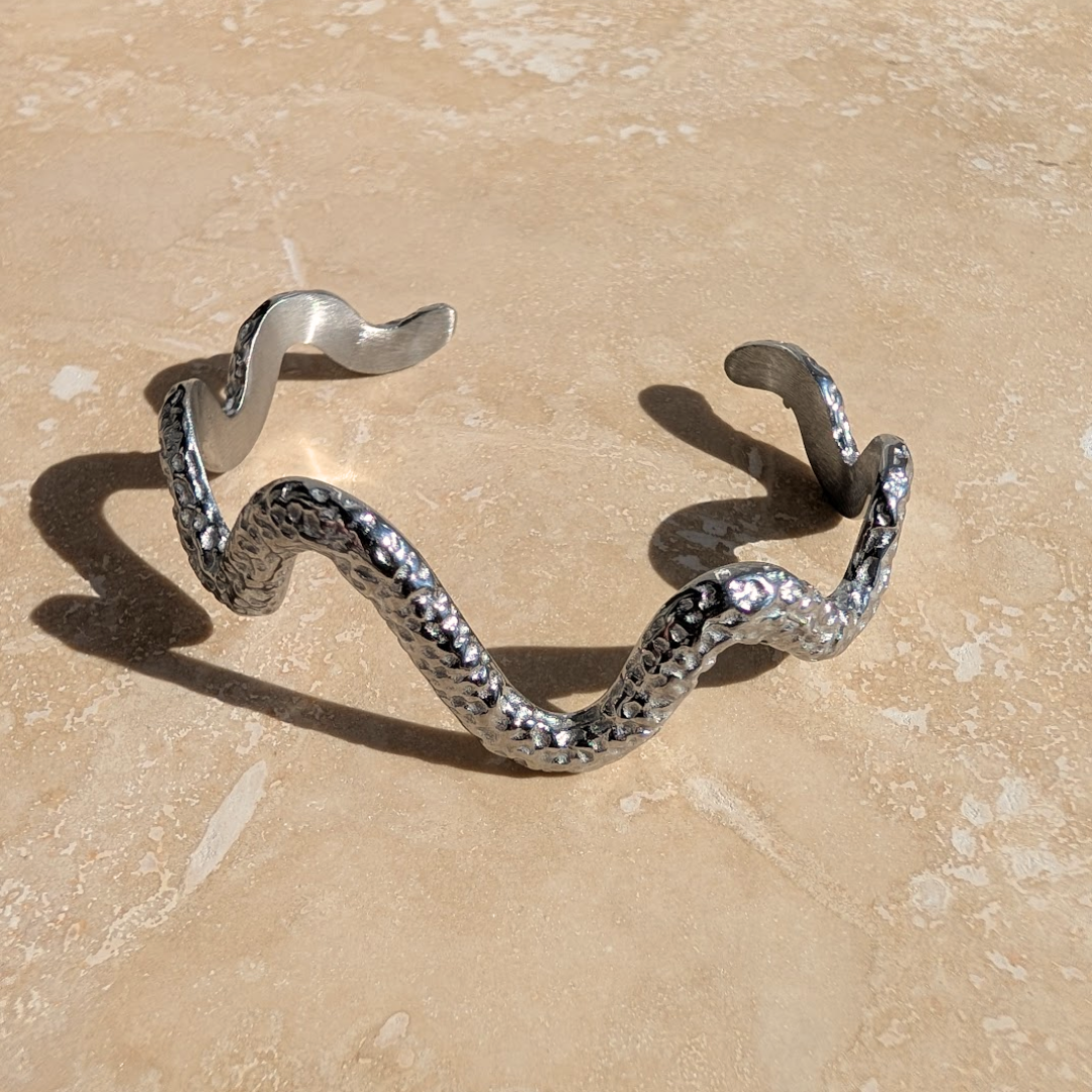 Everyday Silver Dimple Wave Bangle close up
