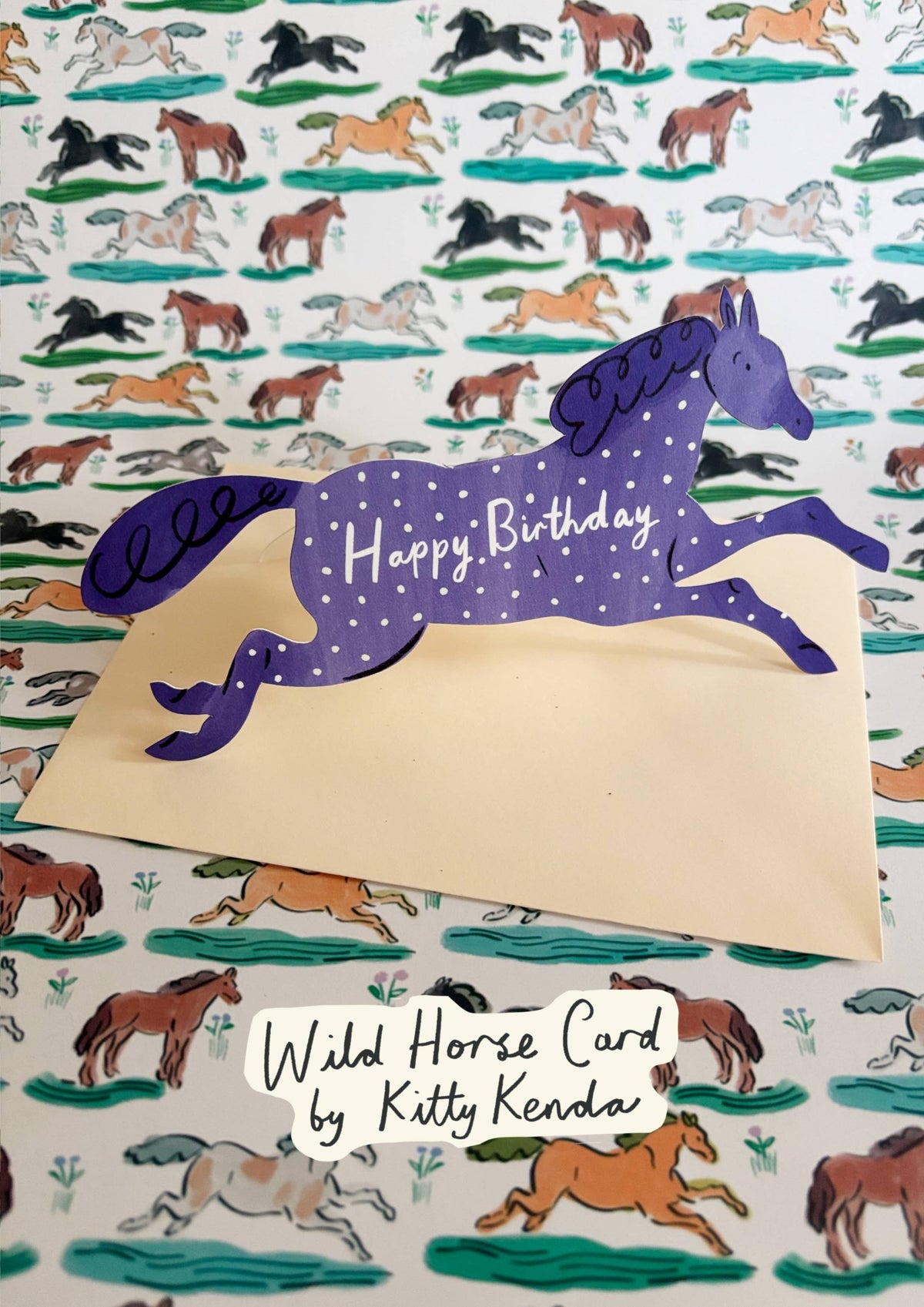 Denim Wild Horse Shaped Greeting Card by Kitty Kenda