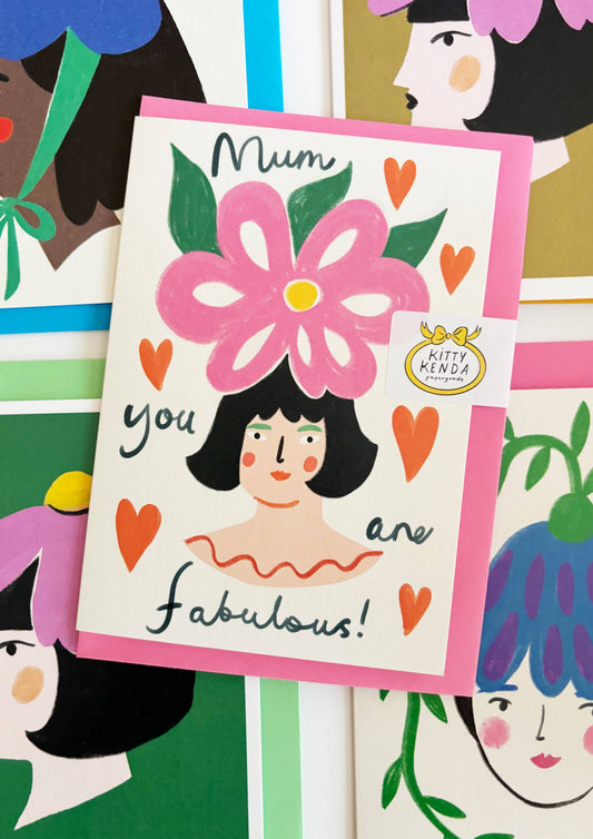 Fabulous Mum Flower Hat Greeting Card