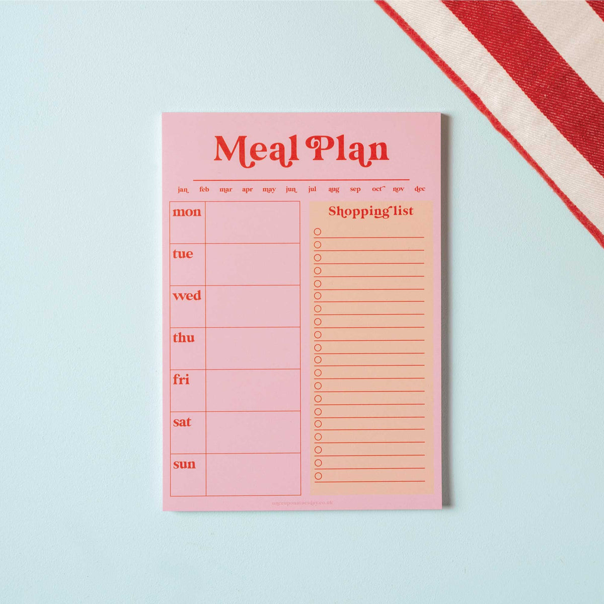 A5 Weekly Meal Planner and Shopping List Pad in Pink and Red
