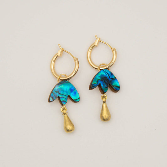 Gold plated petal drop hoop earrings pair