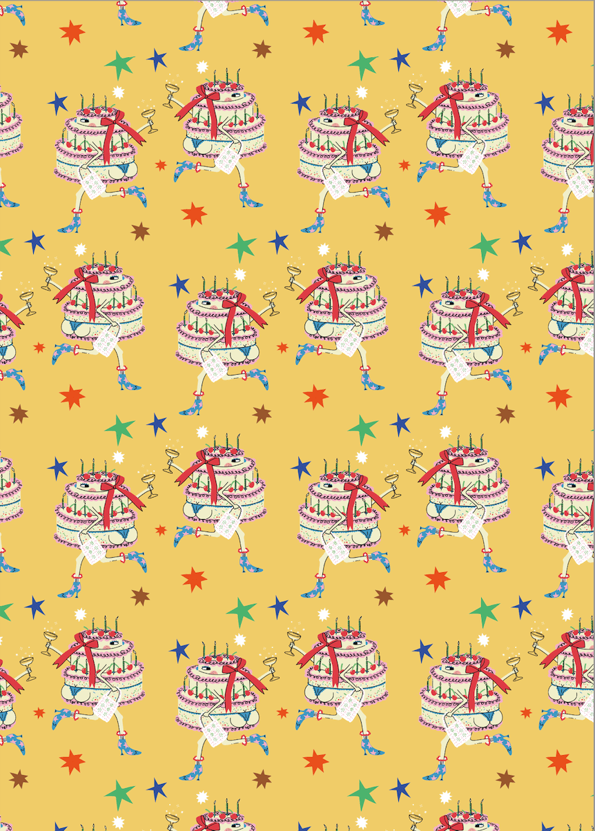 Detail of eco-friendly Cake in Boots wrapping paper printed in the UK