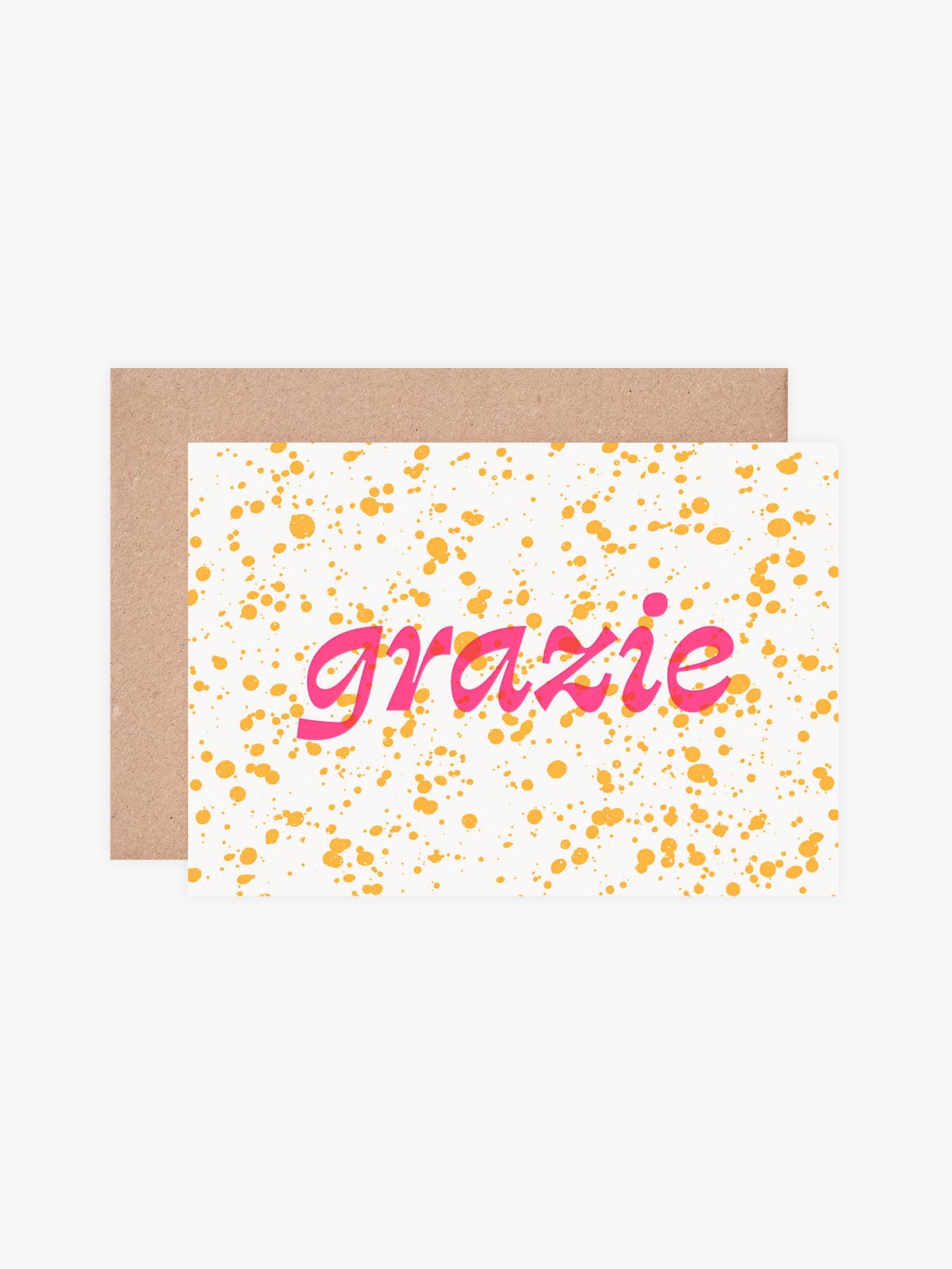 Close up of pink hot foil hand-stamped thank you card