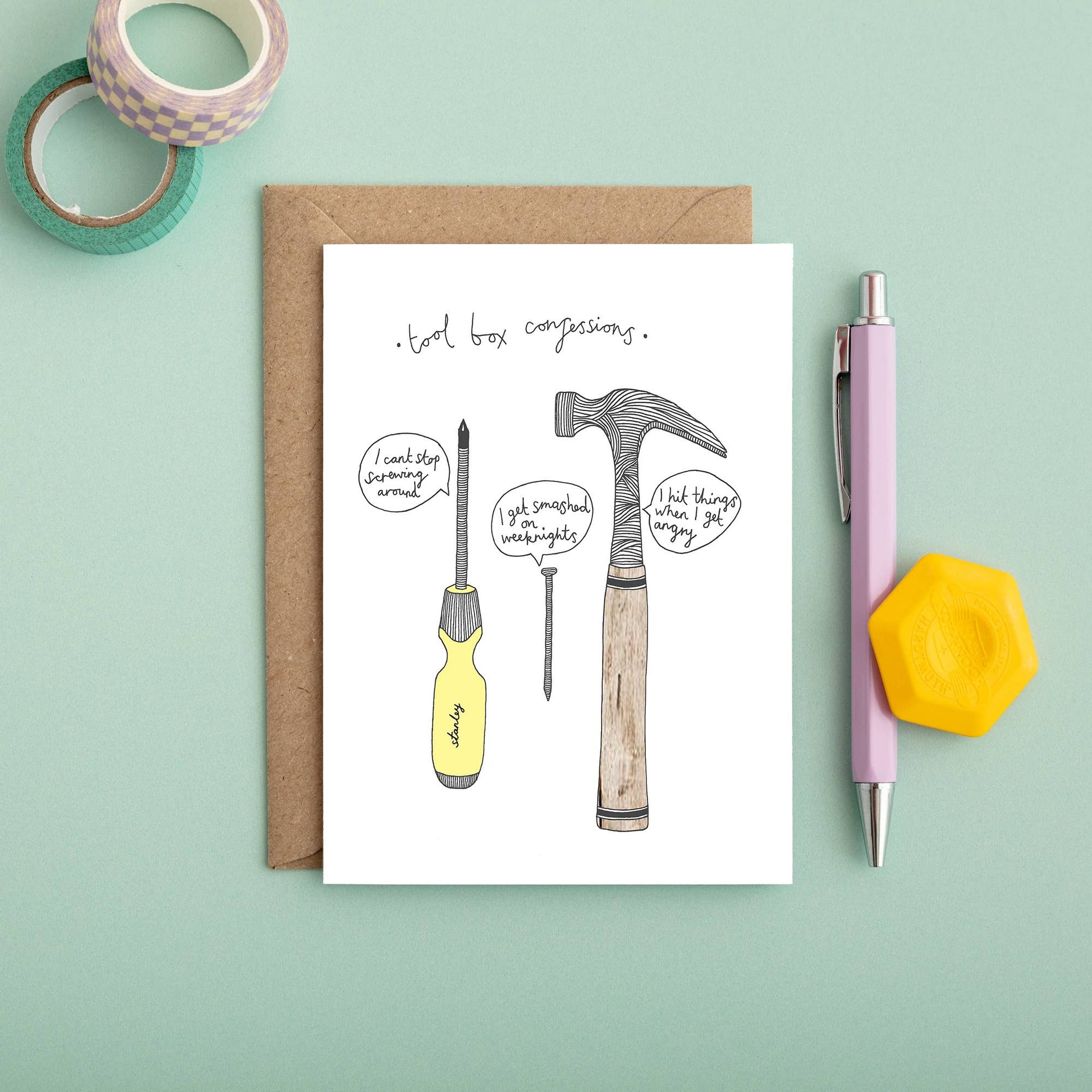 Sustainably sourced funny male birthday card with recycled kraft envelope