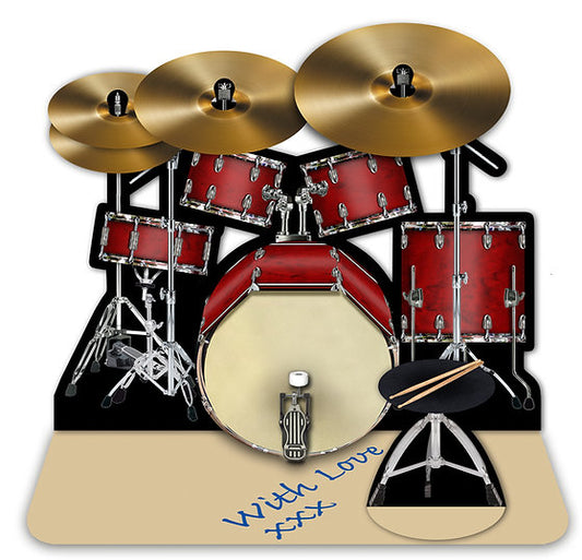 Detailed illustration of a drum kit cutout card