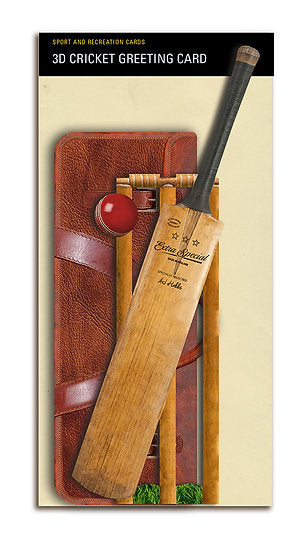 Cricket themed greeting card with envelope, flat size 100mm x 210mm