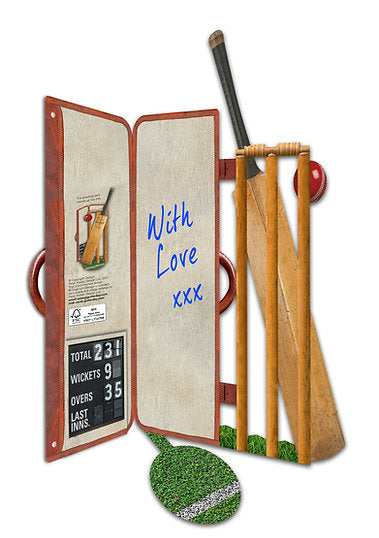 Sustainably sourced paper cricket card showing folding base details