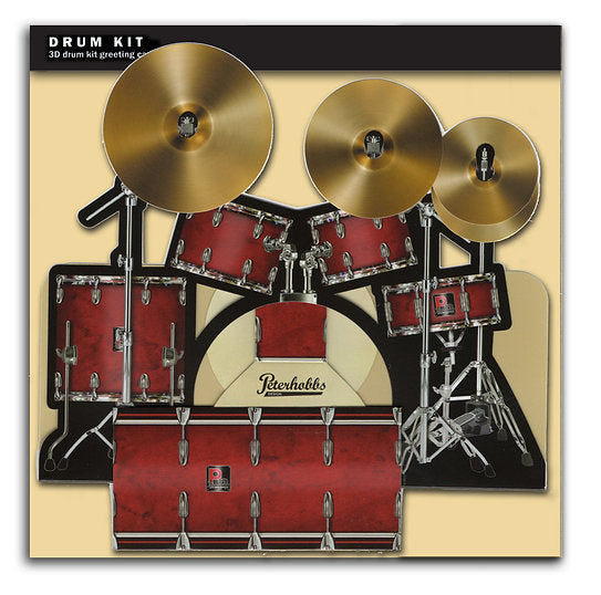 3D pop-up drum kit greeting card standing upright