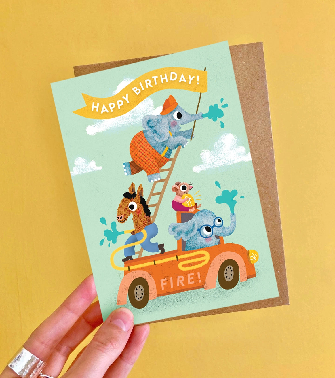 A6 Recycled Kraft Envelope and Fire Engine Card