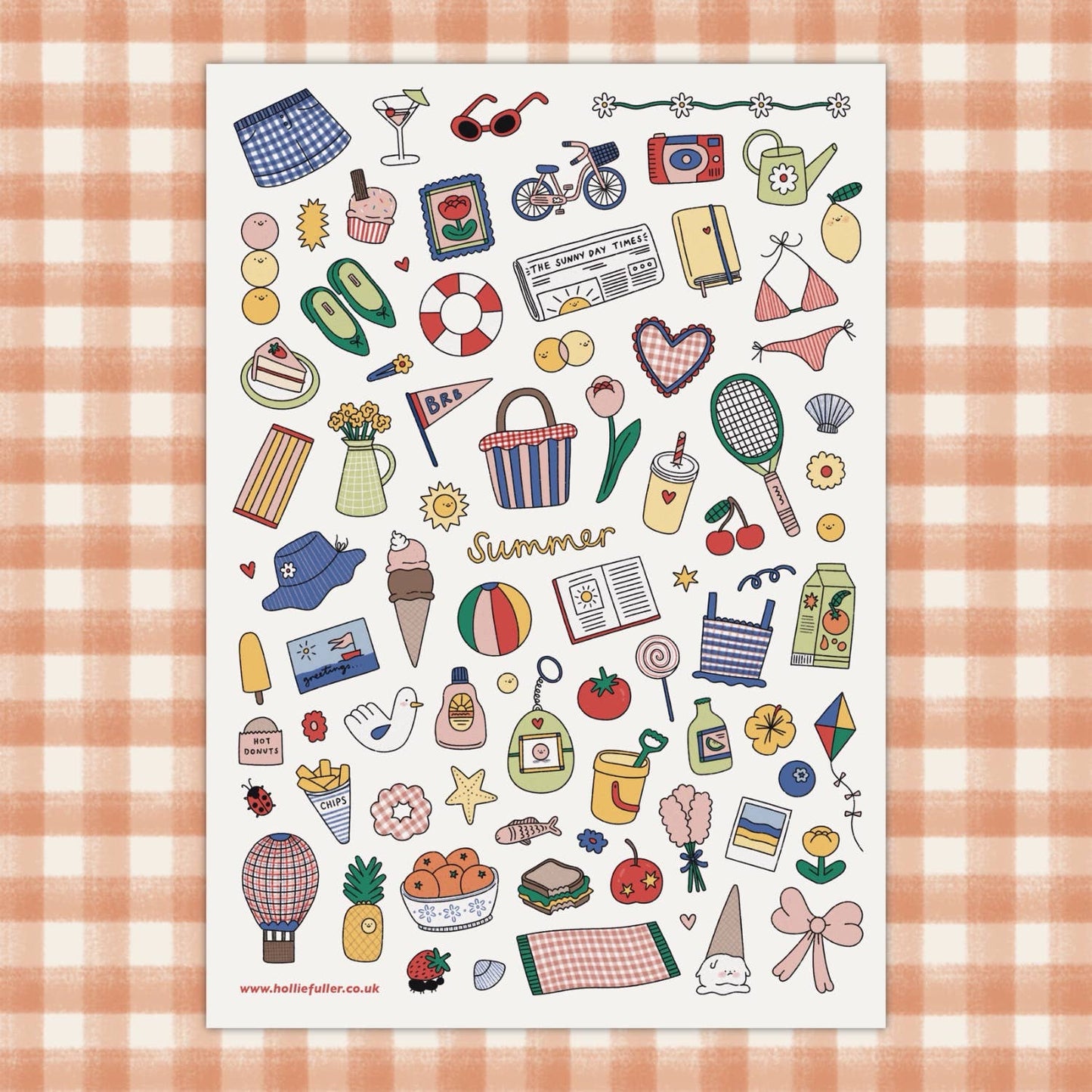 A5 Summer Sticker Sheet featuring over 50 colourful waterproof vinyl stickers