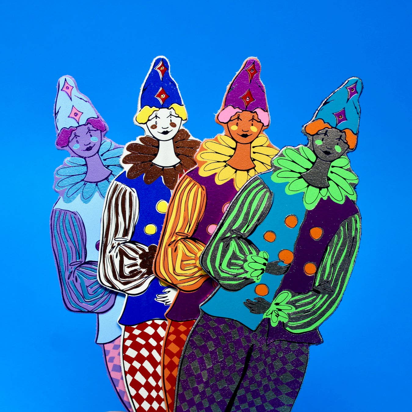 Handcrafted leather clown bookmark in Cambridge studio