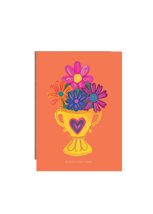 'World's Best Mum' Flower Trophy Greetings Card  