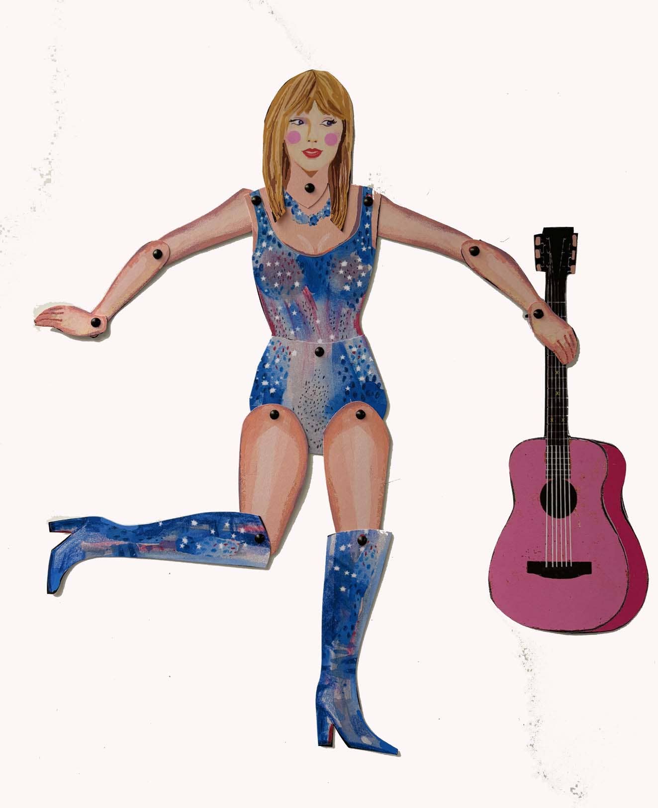 Cut and Make POP IDOL Taylor Swift paper doll kit, 32cm articulated figure made from 385gsm cardstock with mini-split pins, packaged on A4