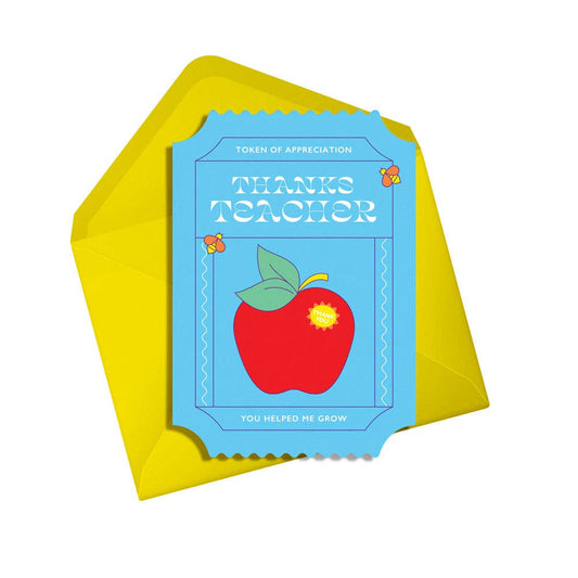 Close-up of 'You Helped Me Grow' text on eco-friendly teacher appreciation card