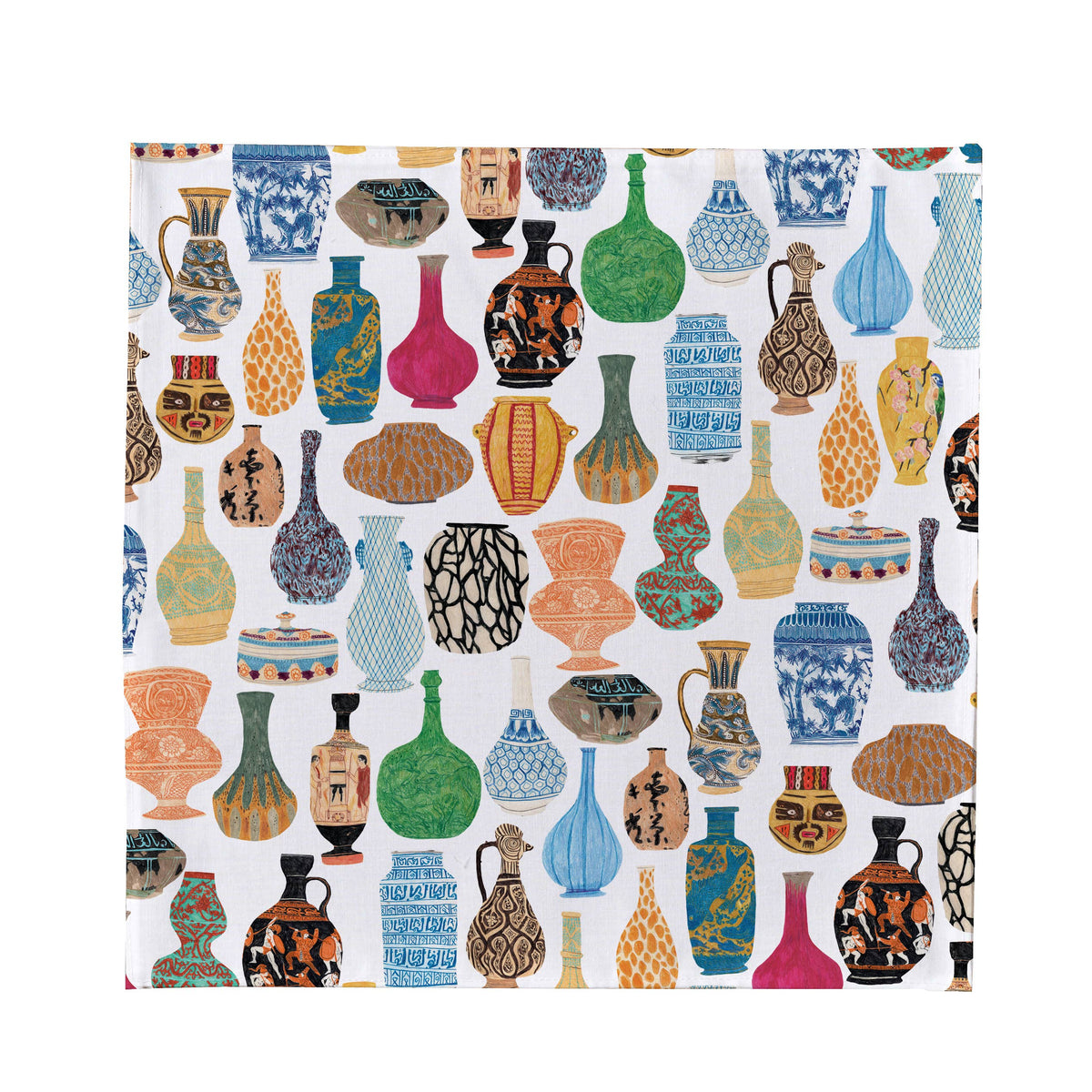 Vases illustrated poplin cotton handkerchief displayed flat