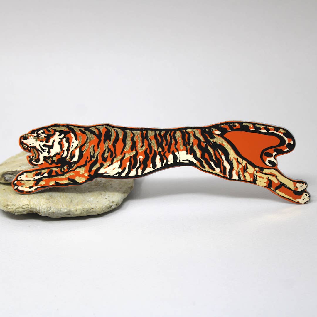 Genuine leather Tiger Bookmark by Ark Colour Design with hand foiling and embossing, UK made
