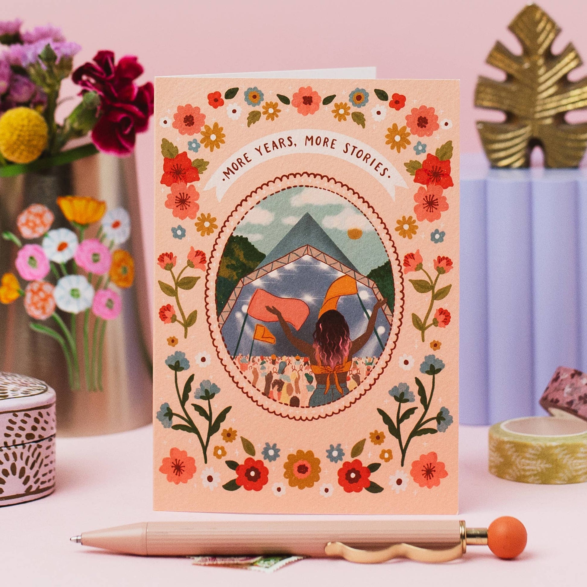 Wild Women range greeting card with intricate floral borders