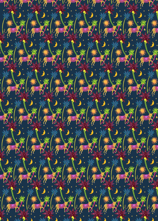 Close-up of Midnight Leopard Luxury Recycled Gift Wrap showing the intricate design