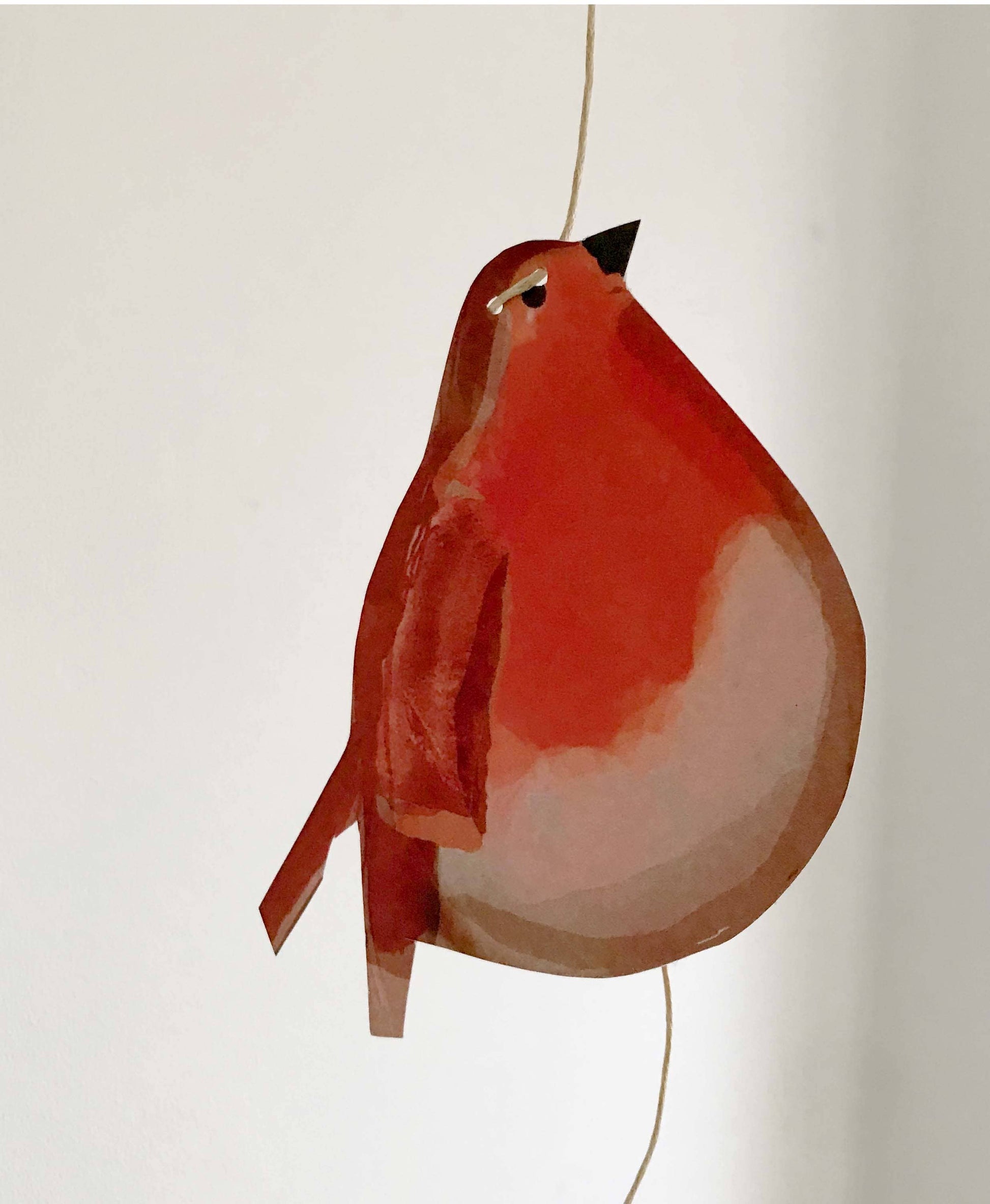 Festive Robin Garland by Wini Tapp featuring 12 double-sided printed robins, 2 metres long, printed on cardstock, strung on hemp string