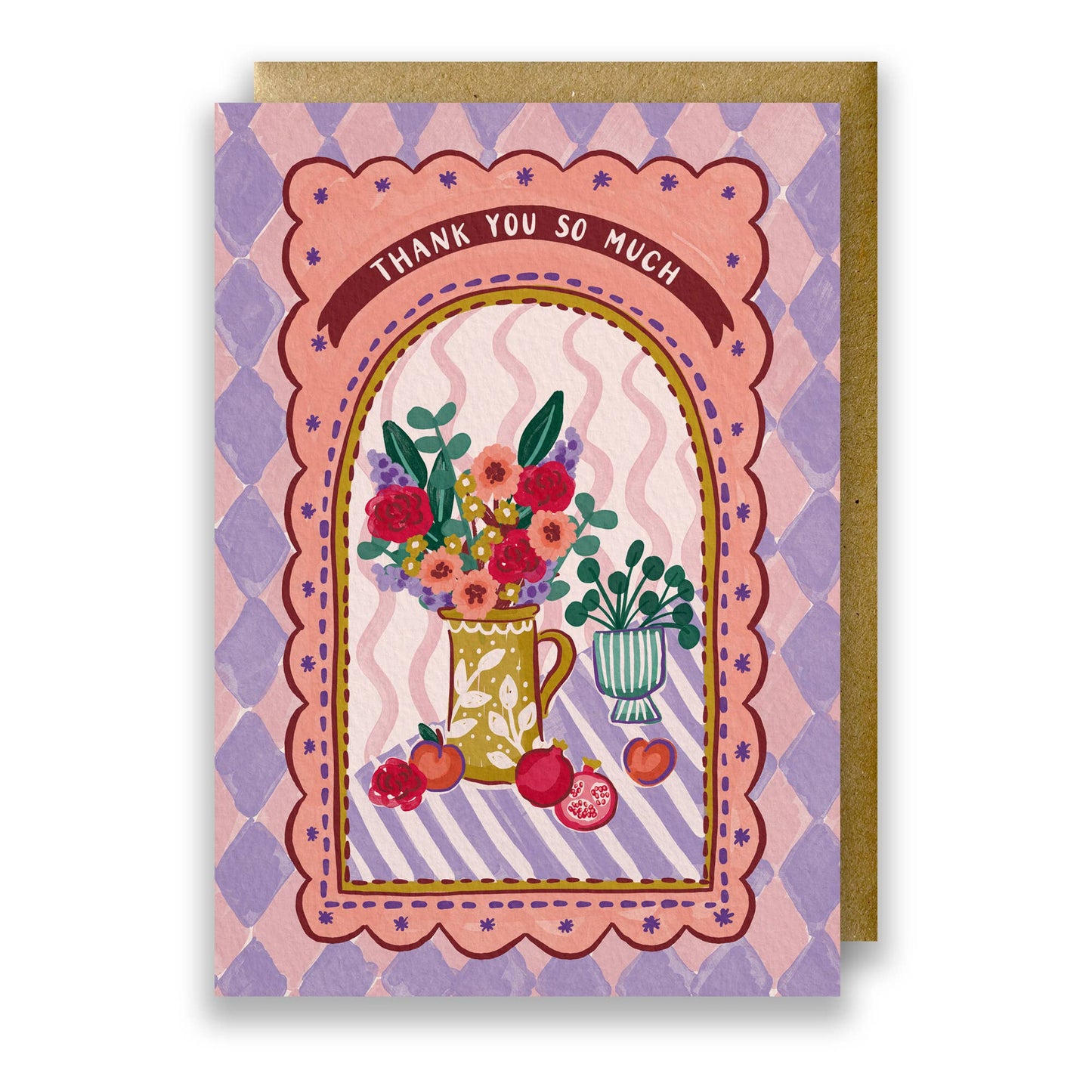 Maximalist Still Life Thank You Card with Pomegranates & Flowers, A6, sustainably sourced