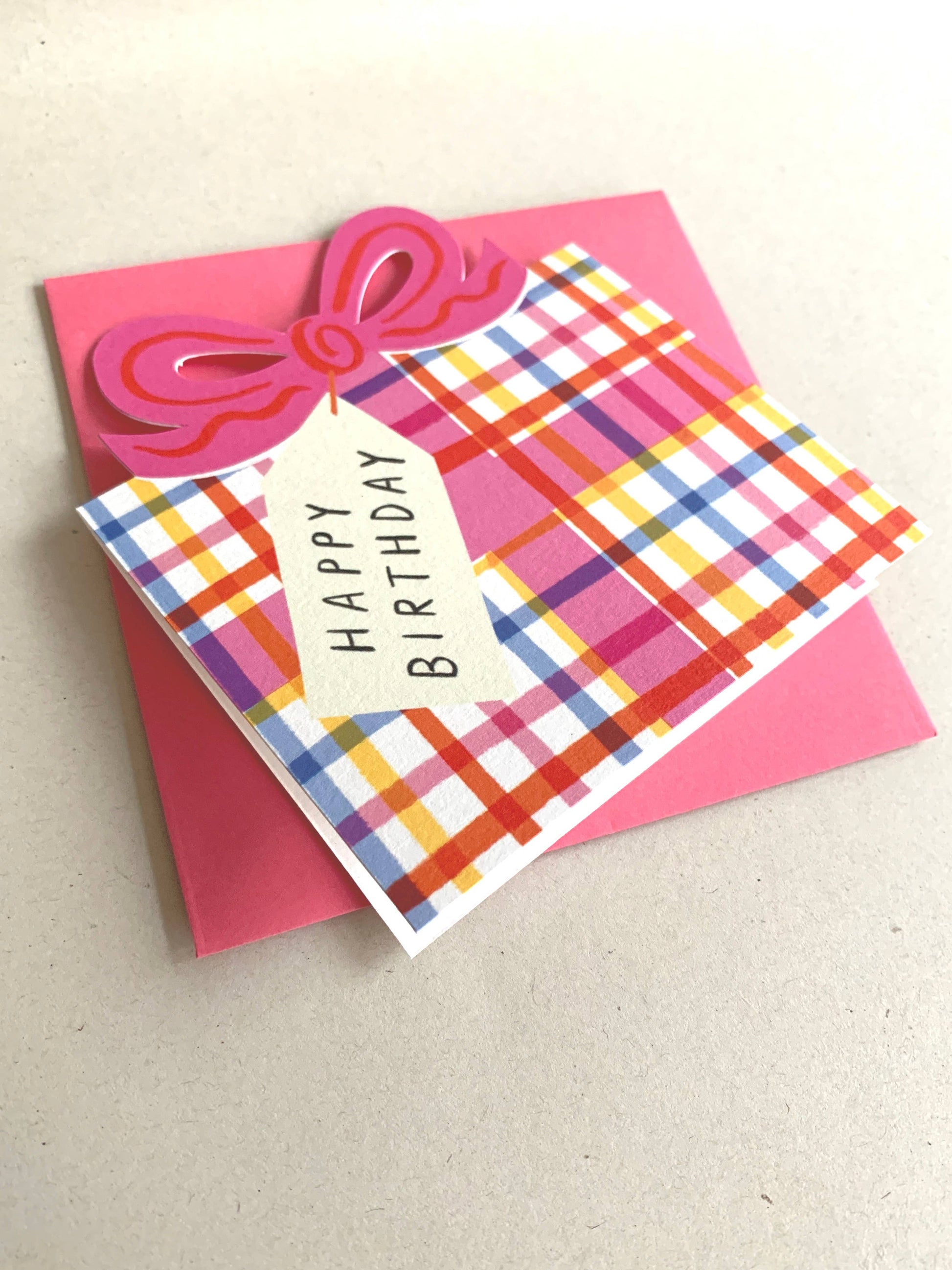 Kitty Kenda Birthday Bow Shaped Greeting Card, exclusive registered design, 350gsm luxury G.F.Smith cardstock