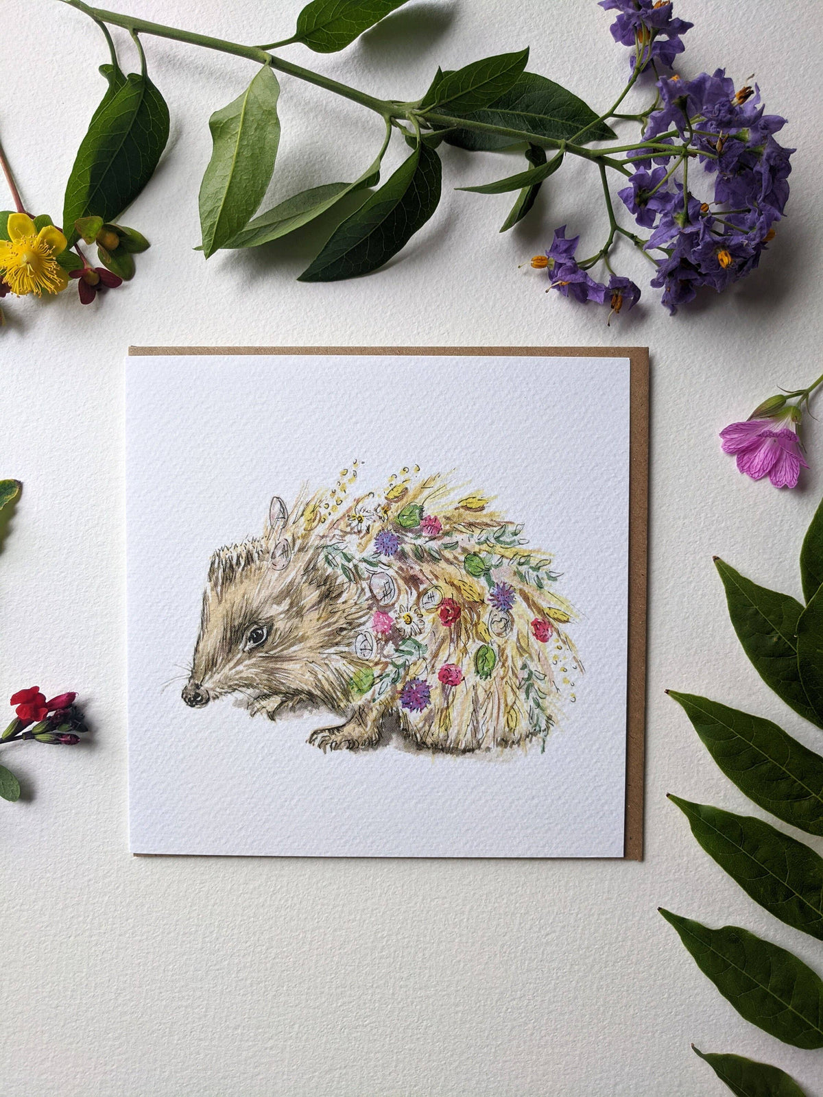 Close up of the textured cardstock on the hedgehog greeting card