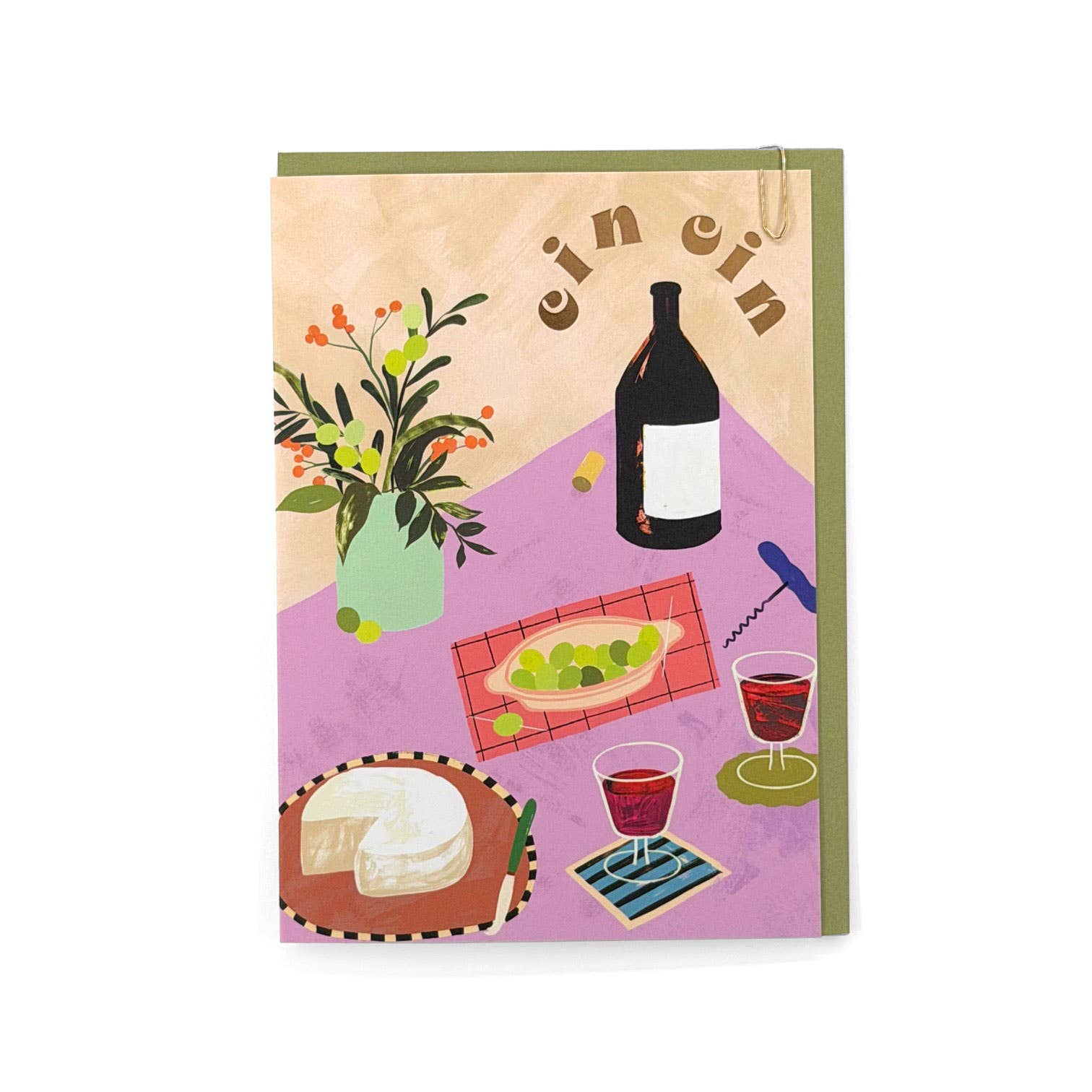 Cin Cin Cheers Greeting Card with gold foil details