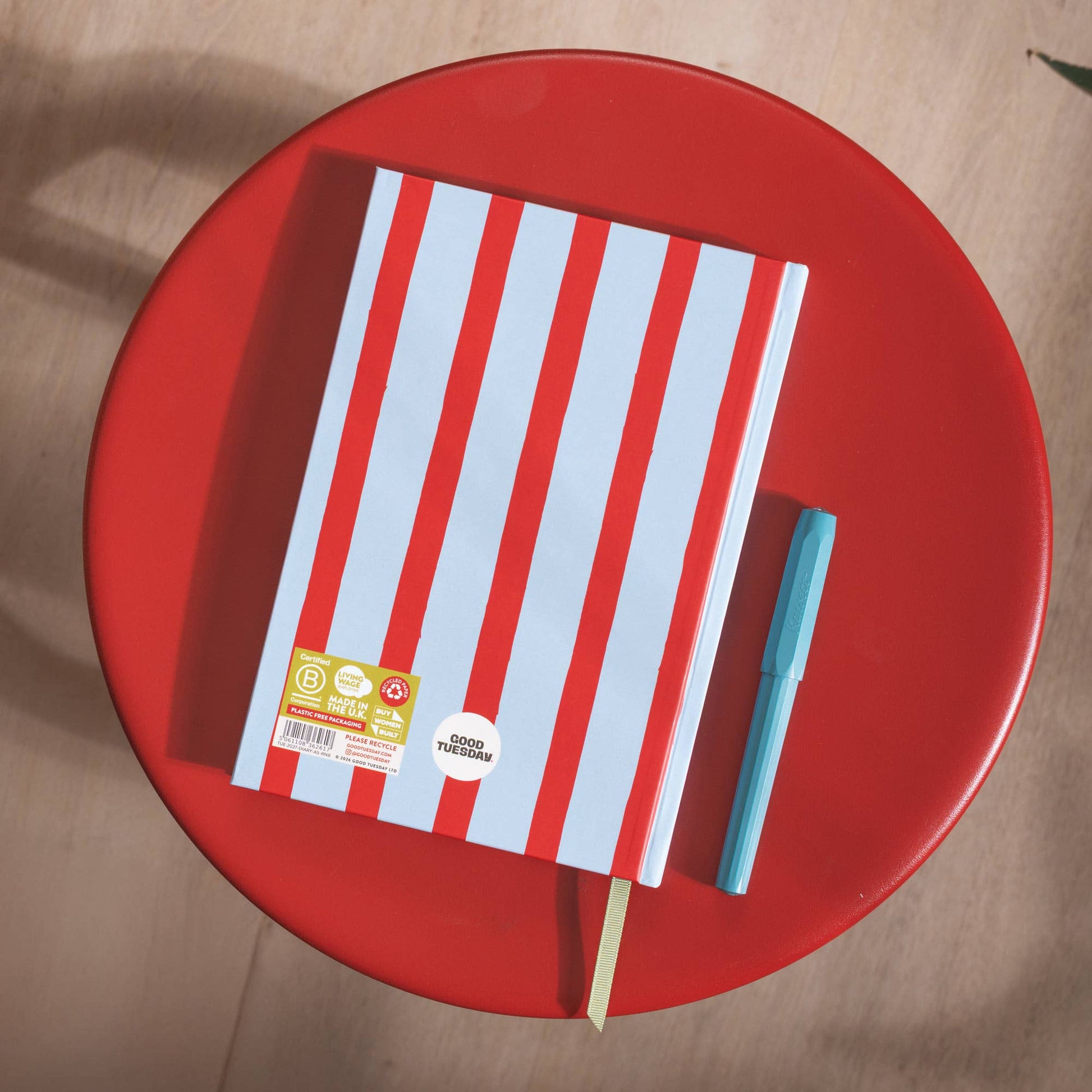 Plastic-free packaging of 2027 striped diary