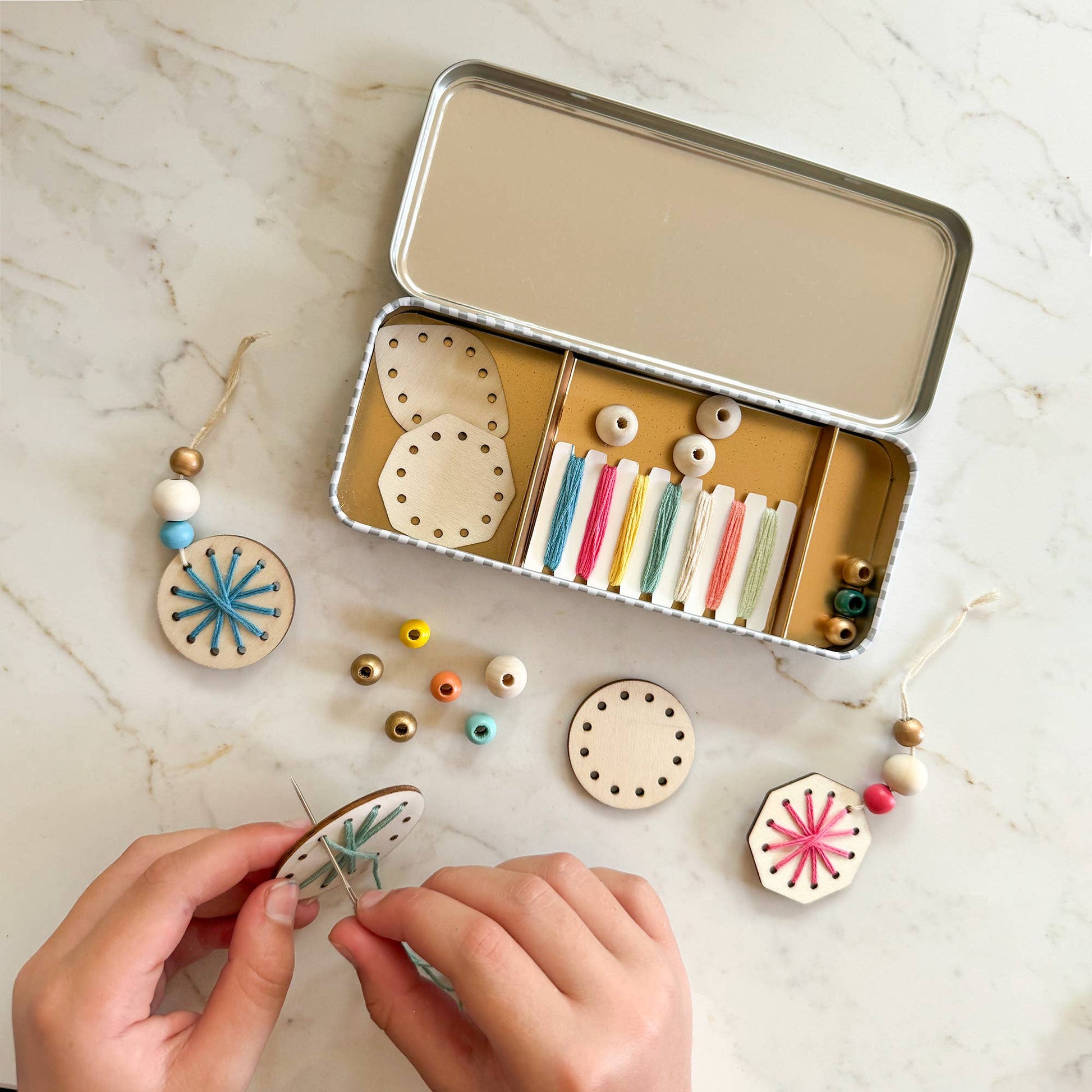Woven Snowflake Christmas Decoration Kit with keepsake tin.