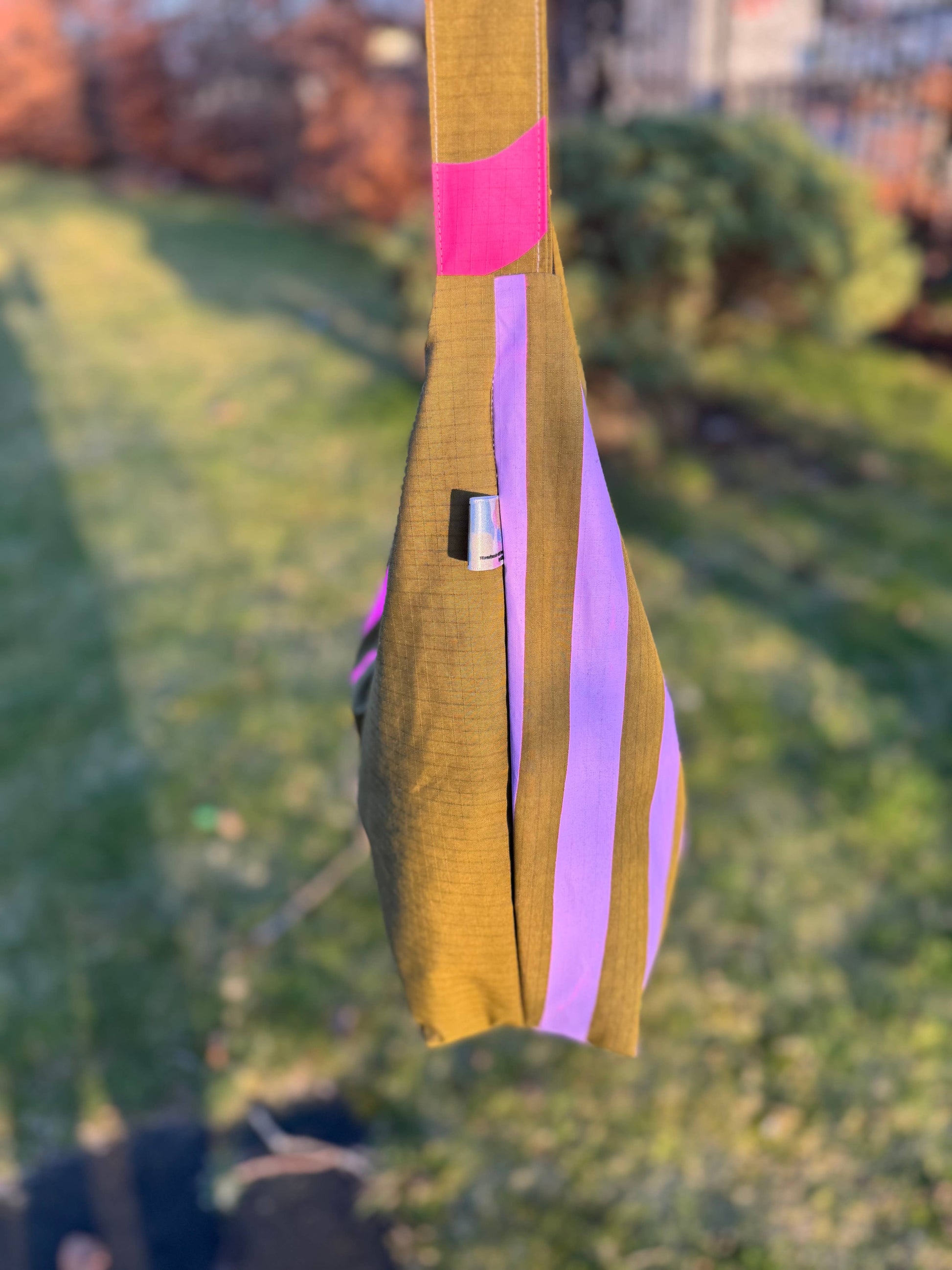 Yolla Studio Khaki Pink & Lilac Stripe Bag, alternate front