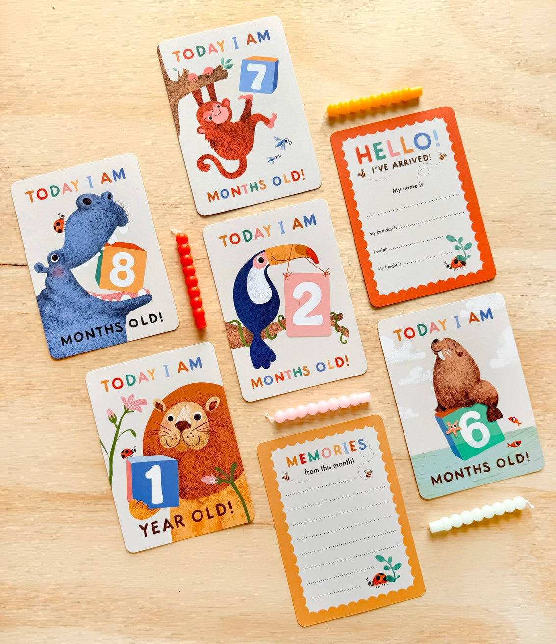 Eco-friendly baby shower gift set of animal milestone cards