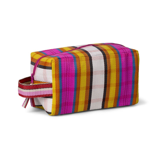 Eco Woven Wash Bag in Indian Yellow and Magenta stripes