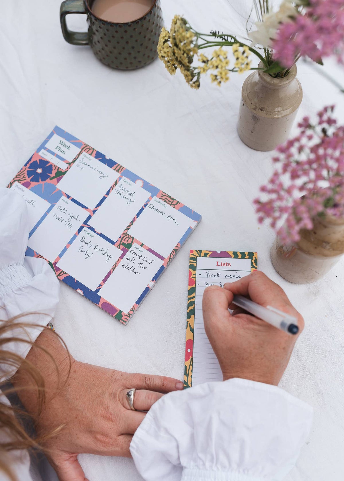 Pansy list pad with plastic-free paper band packaging